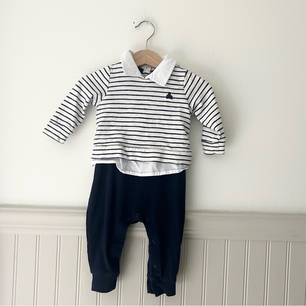 Baby GAP 6-9 Months Baby Striped Navy White 3 in 1 Layer Piece Oufit 100% Cotton